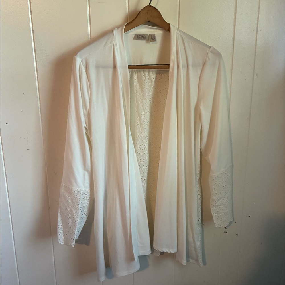 LOGO White Cardigan Floral Eyelet